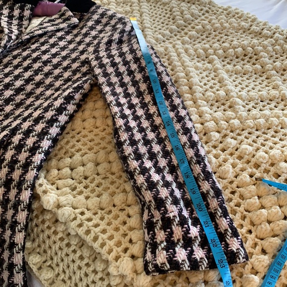 SOLD! Lovely houndstooth overcoat dress coat wool blend tweed black white pink 4 - Picture 14 of 15